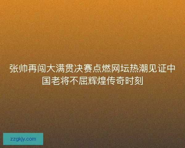 张帅再闯大满贯决赛点燃网坛热潮见证中国老将不屈辉煌传奇时刻